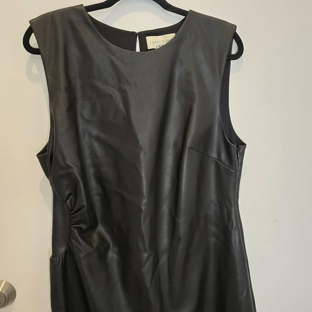 Sachin & Babi Holiday Party Diana Black Faux Leather Sleeveless Dress Size 14 - Picture 4 of 16